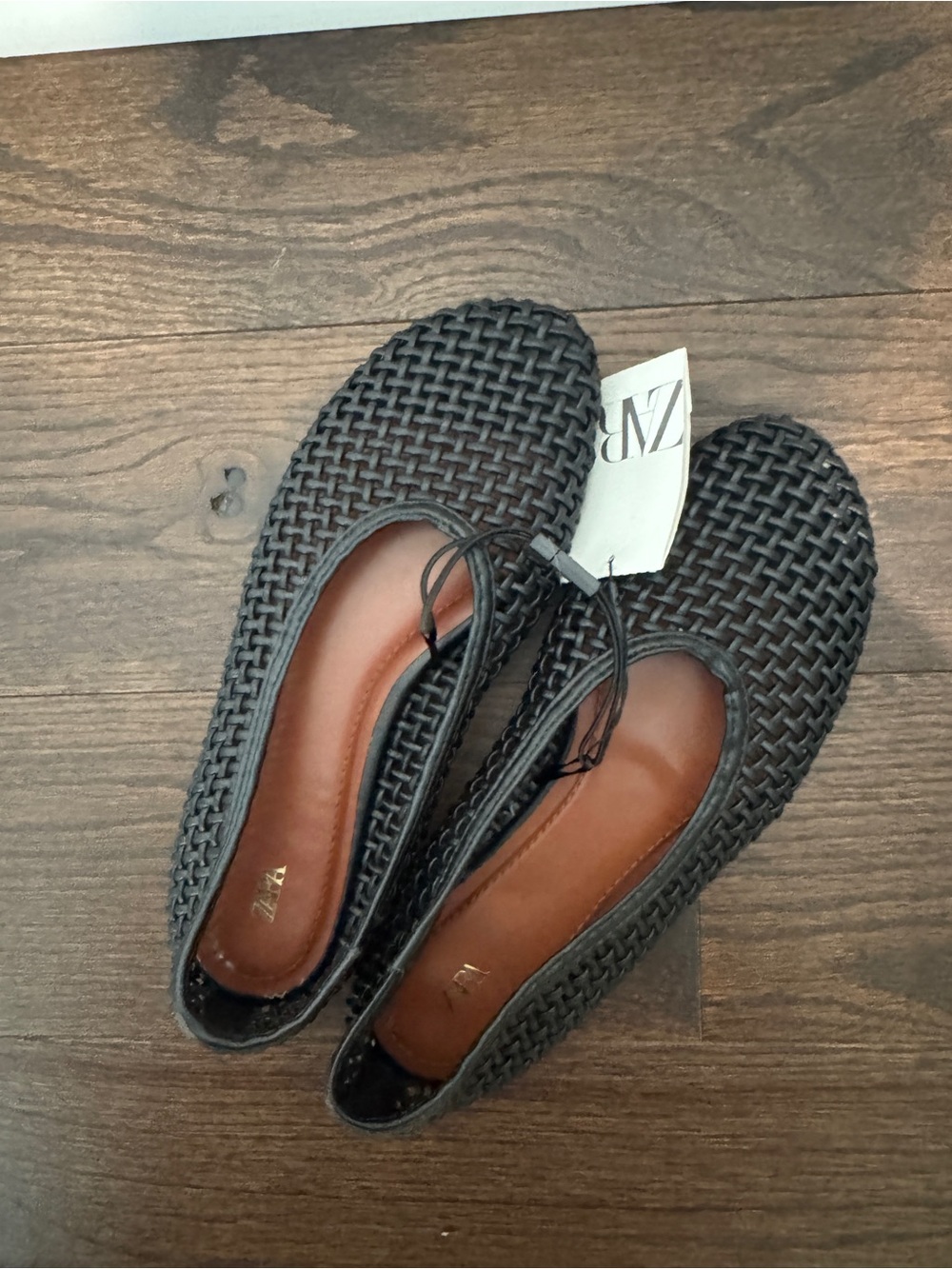 Zara Black Woven Slip-On Ballet Flats